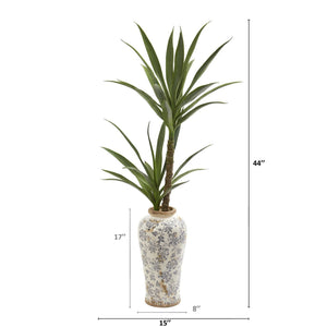 44” Double Yucca Artificial Plant in Designer Planter
