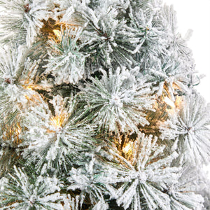 44” Flocked Oregon Pine Artificial Christmas Tree with 50 Clear Lights and 113 Bendable Branches in Charcoal Planter
