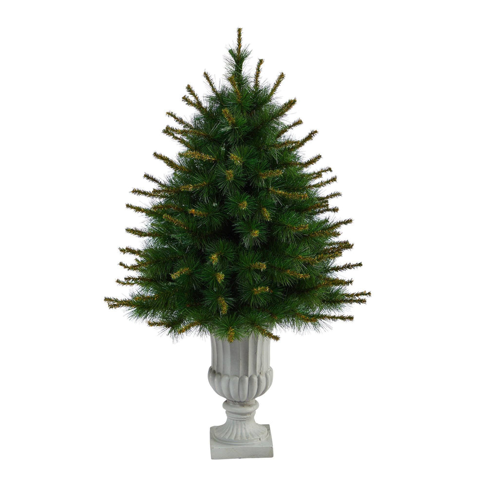 44” New England Pine Artificial Christmas Tree with 50 Clear Lights and 117 Bendable Branches in Decorative Urn