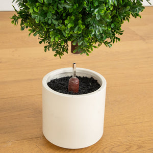 44" UV Resistant Artificial Boxwood Topiary Cone Tree in Decorative White Planter (Indoor/Outdoor)