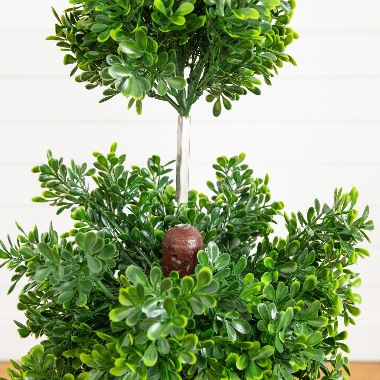 44" UV Resistant Artificial Boxwood Topiary Cone Tree in Decorative White Planter (Indoor/Outdoor)