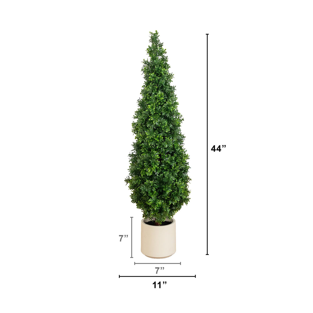 44" UV Resistant Artificial Boxwood Topiary Cone Tree in Decorative White Planter (Indoor/Outdoor)
