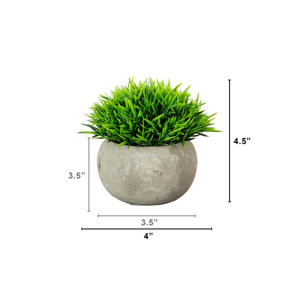 4.5" Artificial Grass Plant in Cement Planter - Set of 2