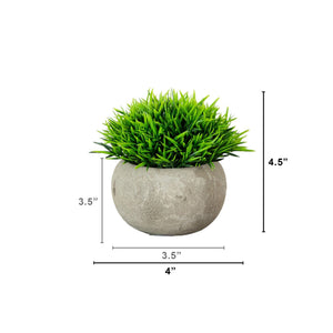 4.5" Artificial Grass Plant in Cement Planter - Set of 2
