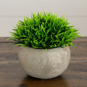 4.5" Artificial Grass Plant in Cement Planter - Set of 2