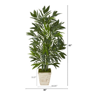 45” Bamboo Palm Artificial Tree in Country White Planter