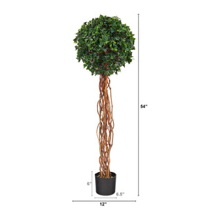 4.5’ English Ivy Single Ball Artificial Topiary Tree with Natural Trunk UV Resistant (Indoor/Outdoor)
