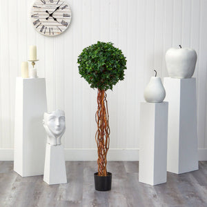 4.5’ English Ivy Single Ball Artificial Topiary Tree with Natural Trunk UV Resistant (Indoor/Outdoor)