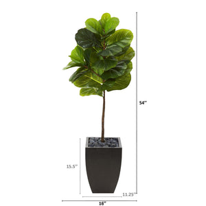 4.5’ Fiddle Leaf Artificial Tree in Black Planter (Real Touch)