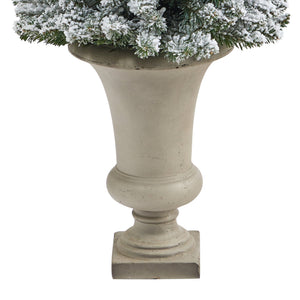 4.5’ Flocked Pencil Artificial Christmas Tree with 100 Clear Lights and 216 Bendable Branches in Sand Colored Urn