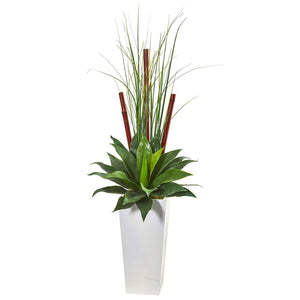 4.5’ Giant Agave Succulent Artificial Plant in White Planter