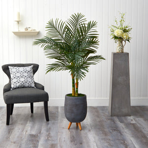 4.5’ Golden Cane Artificial Palm Tree in Gray Tri-Pod Planter