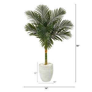 4.5’ Golden Cane Artificial Palm Tree in White Planter