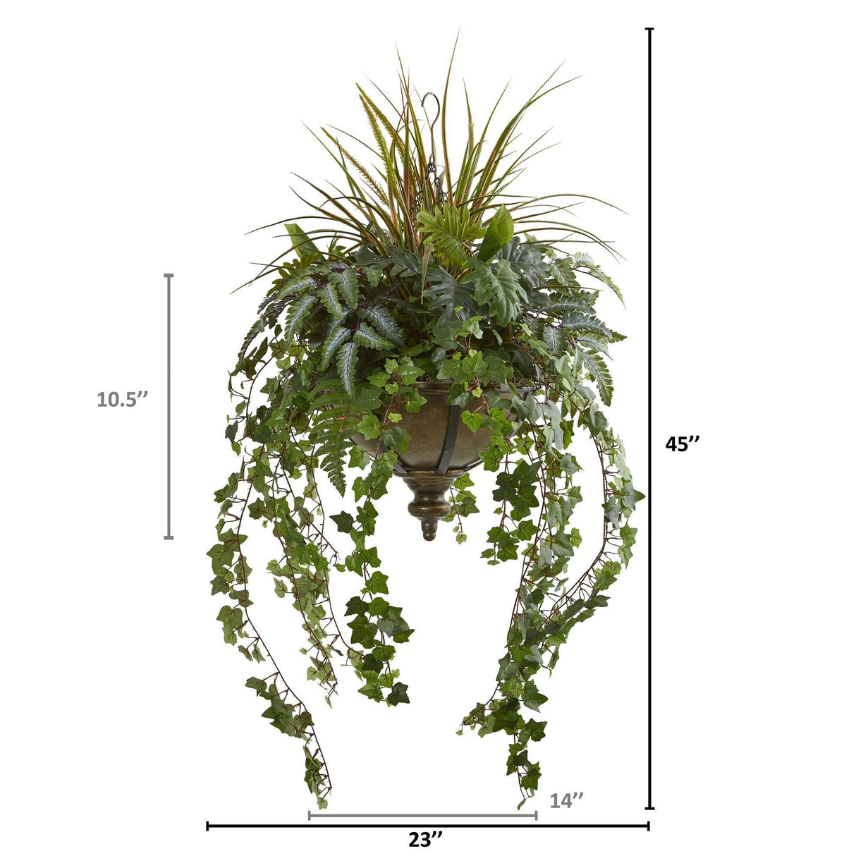 45” Ivy and Mix Greens Artificial Plant in Hanging Metal Bowl