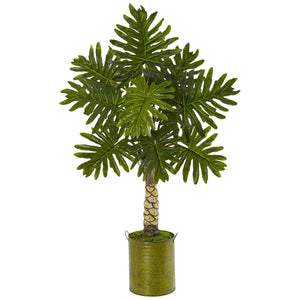 4.5’ Monstera Tree in Green Metal Planter