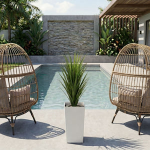 4.5’ UV Resistant Artificial Grass Plant in White Tower Planter (Indoor/Outdoor)