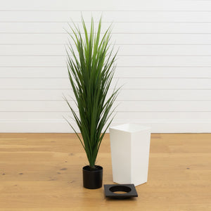 4.5’ UV Resistant Artificial Grass Plant in White Tower Planter (Indoor/Outdoor)