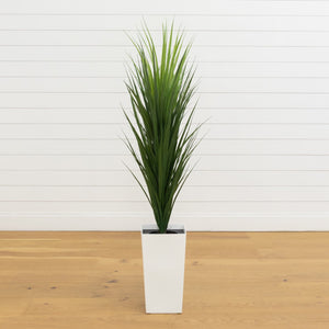 4.5’ UV Resistant Artificial Grass Plant in White Tower Planter (Indoor/Outdoor)