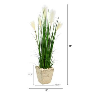 4.5’ Wheat Plum Grass Artificial Plant in Country White Planter
