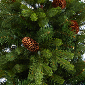 4.5’ Yukon Mountain Fir Artificial Christmas Tree with 100 Clear Lights, Pine Cones and 386 Bendable Branches in Charcoal Planter