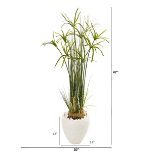 47” Papyrus Artificial Plant in White Planter
