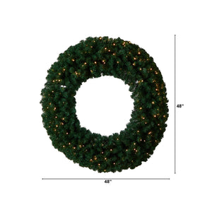 48” Large Artificial Christmas Wreath with 714 Bendable Branches and 200 Warm White LED Lights