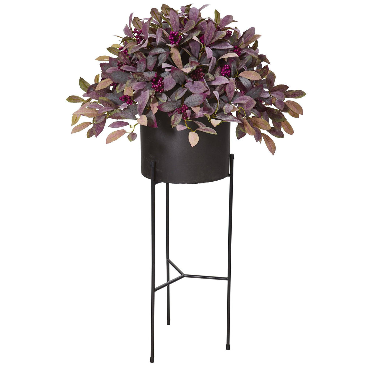 49” Fall Laurel Leaf with Berries Artificial Plant in Black Planter with Stand