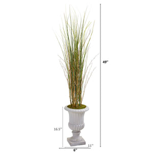 49” Grass and Bamboo Artificial Plant in Gray Urn