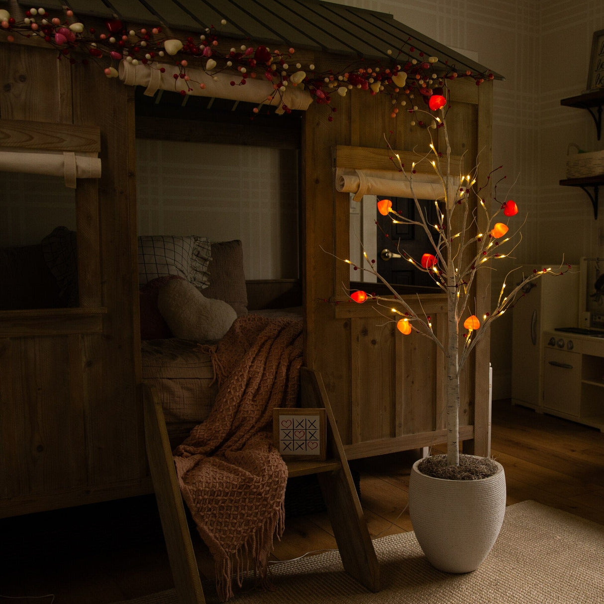 4' Pre-Lit Artificial Valentine's Day Twig Tree with 48 Heart Shaped LED Lights and Red Berries