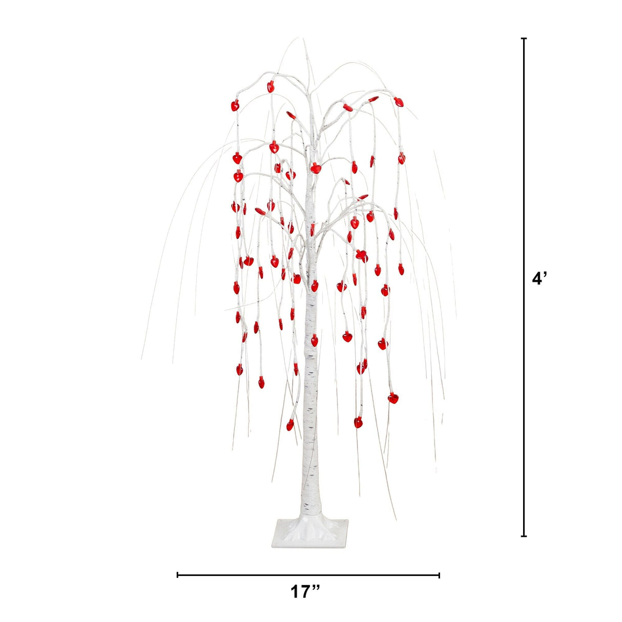4' Pre-Lit Artificial Valentine's Day Willow Tree with 48 Heart Shaped LED Lights
