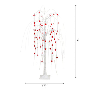 4' Pre-Lit Artificial Valentine's Day Willow Tree with 48 Heart Shaped LED Lights