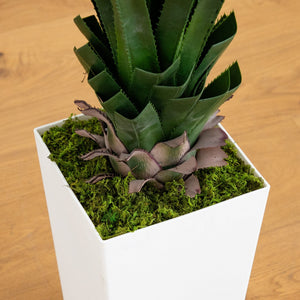 4' UV Resistant Artificial Spiked Agave Plant in White Tower Planter (Indoor/Outdoor)