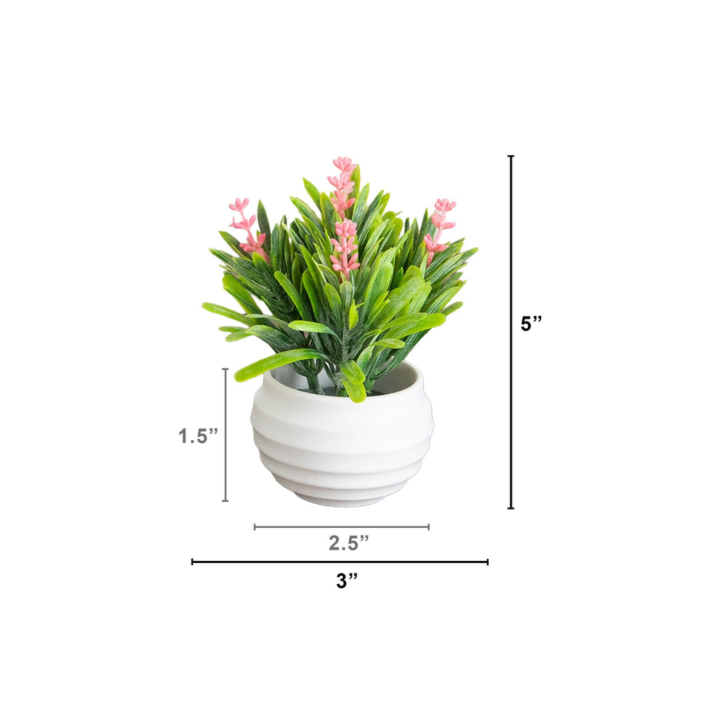 5" Artificial Mini Flowering Lavender Arrangement in White Decorative Oval Planter - Set of 4