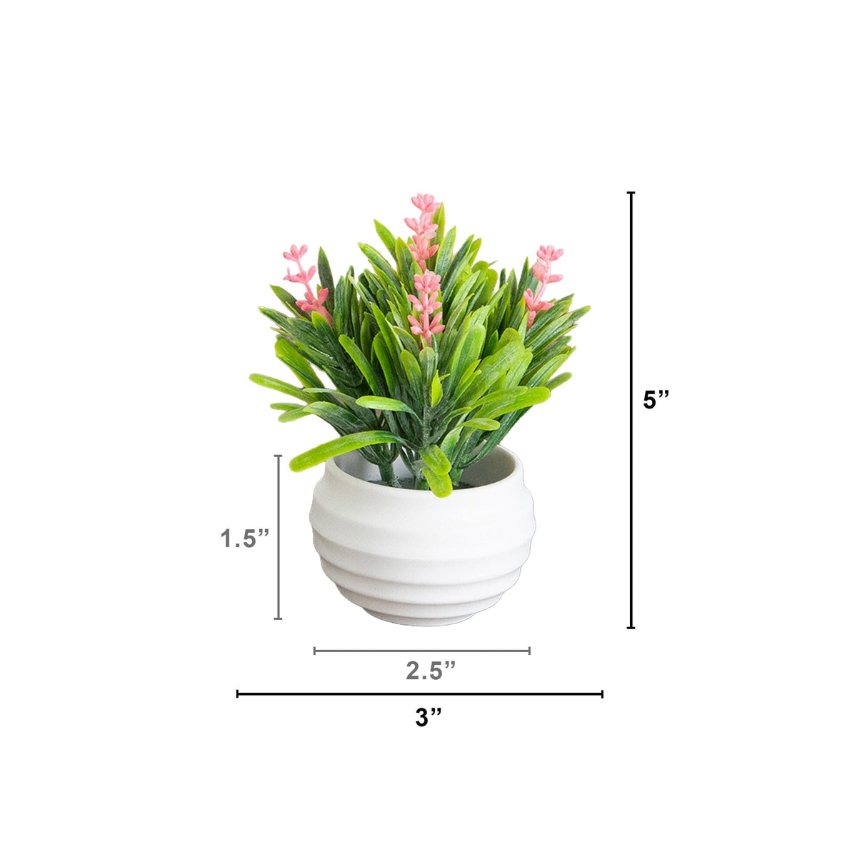 5" Artificial Mini Flowering Lavender Arrangement in White Decorative Oval Planter - Set of 4