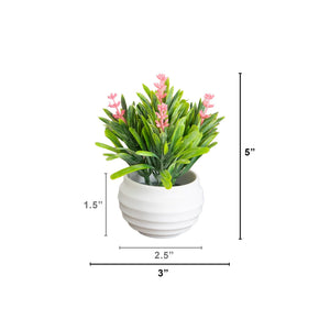 5" Artificial Mini Flowering Lavender Arrangement in White Decorative Oval Planter - Set of 4