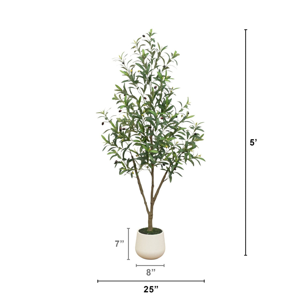 5’ Artificial Olive Tree in White Decorative Planter