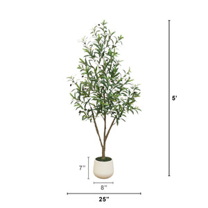 5’ Artificial Olive Tree in White Decorative Planter