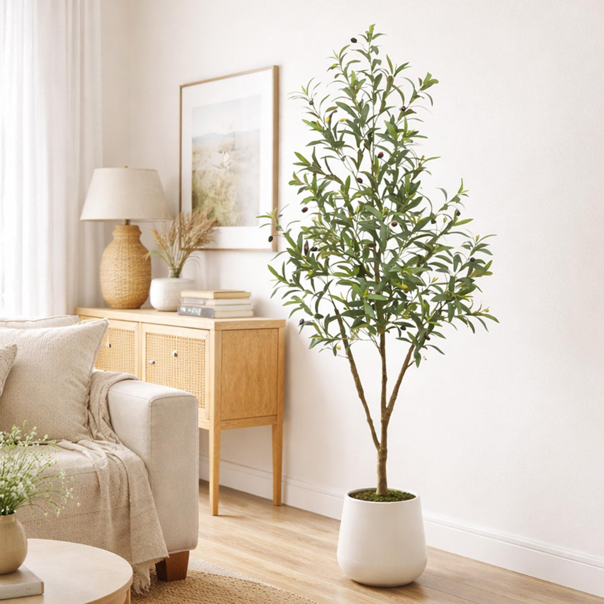 5’ Artificial Olive Tree in White Decorative Planter