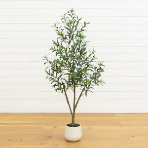 5’ Artificial Olive Tree in White Decorative Planter