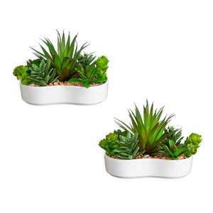 5" Artificial Succulent Garden in Ceramic White Planter -Set of 2