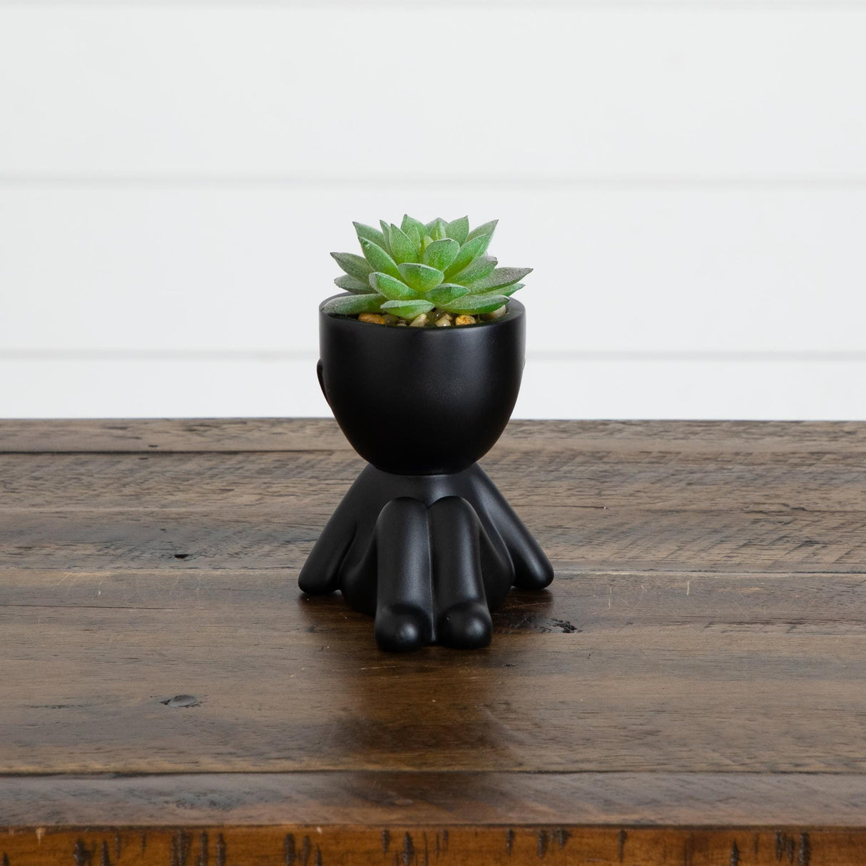 5" Artificial Succulent Plants in Plyaful Decorative Black Planters - Set of 3