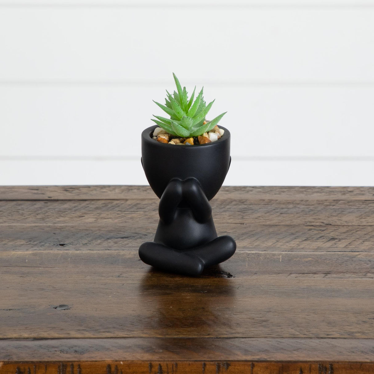 5" Artificial Succulent Plants in Plyaful Decorative Black Planters - Set of 3