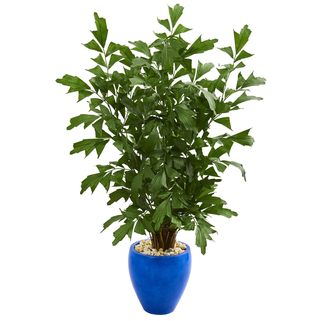 5’ Fishtail Palm Artificial Tree in Glazed Blue Planter