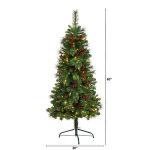 5’ Flat Back Montreal Mountain Artificial Christmas Tree with Pine Cones and Berries