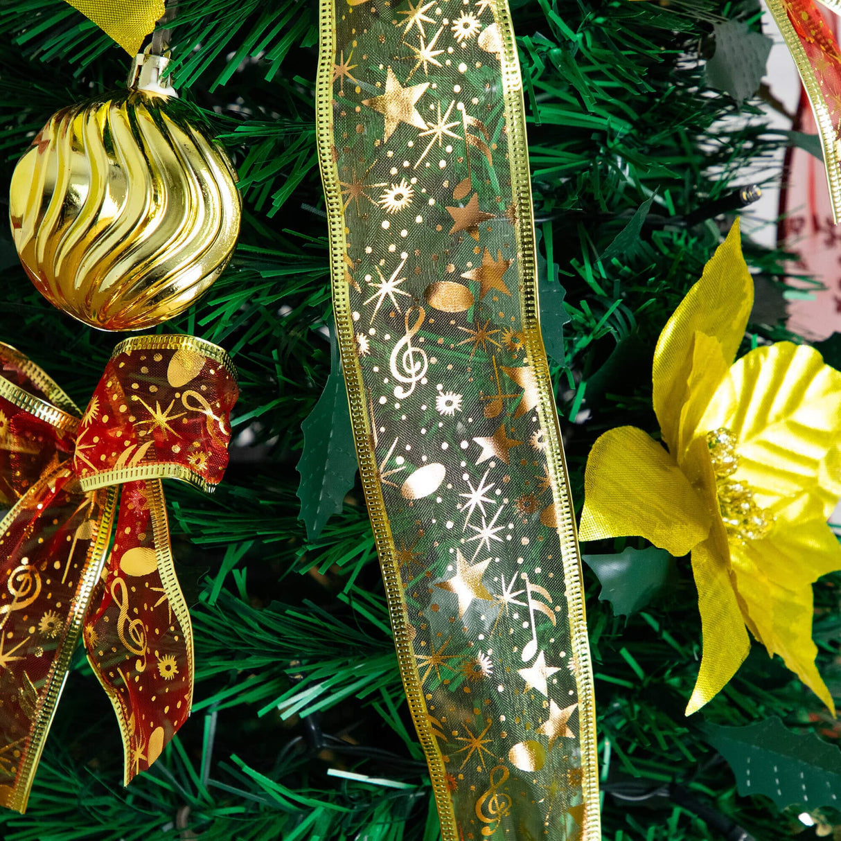5' Pre-Lit Artificial Pop up Christmas Tree with Red & Gold Ornaments, Ribbons and 100 Warm White LED Lights