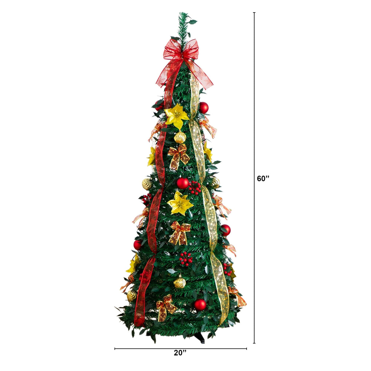 5' Pre-Lit Artificial Pop up Christmas Tree with Red & Gold Ornaments, Ribbons and 100 Warm White LED Lights