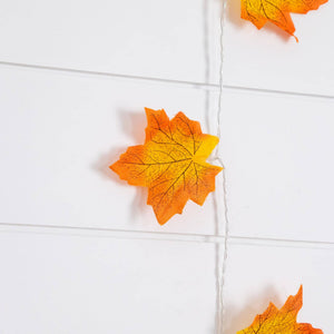 5' Pre-Lit Autumn Maple Leaf Artificial Fall Garland with 10 Warm White LED String Lights - Set of 3