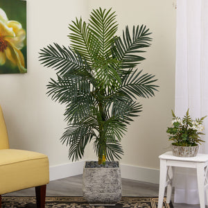 5’ Golden Cane Artificial Palm Tree in White Planter