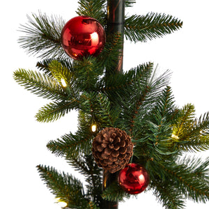 5' Holiday Decorated Lamp Post with Greenery, Ornaments and 50 LED Lights