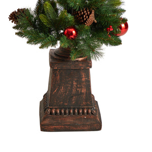 5' Holiday Decorated Lamp Post with Greenery, Ornaments and 50 LED Lights